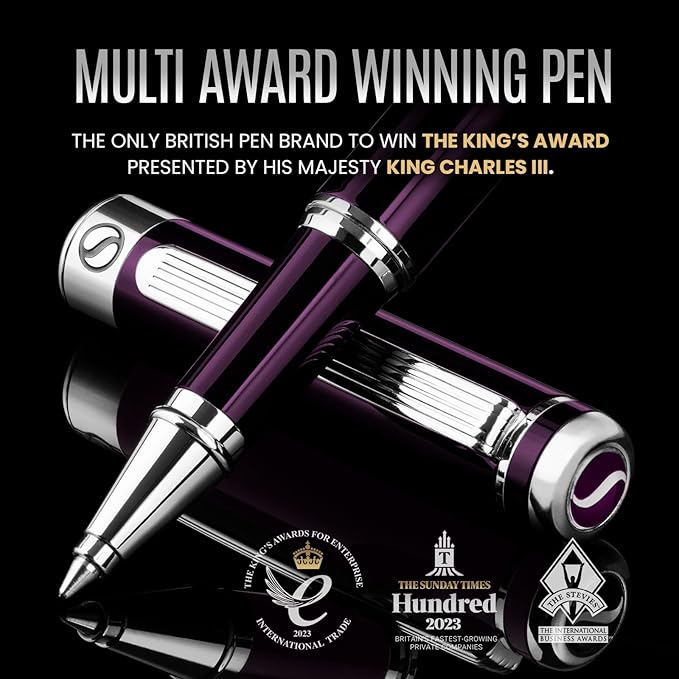 Scriveiner Aubergine Rollerball Pen - Stunning Luxury Pen With Chrome Finish, Schmidt Ink Refill, Best Roller Ball Gift Set for Men & Women, Professional, Executive Office, Nice Pens