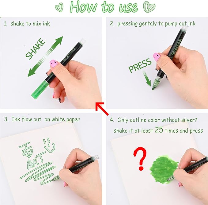 Shimmer Markers for Doodling Outline Pens – 24 Cool Marker Art Supplies for Girls Ages 8-12, Dazzling Metallic Glitter Outline Marker pens for Card Making Art Craft Super Squiggle Double Line Markers