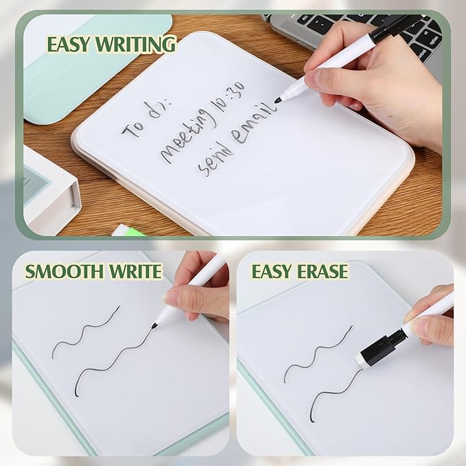 2 Pcs Small Glass Desktop Whiteboard with Reversable Stand 8 x 6 Inch Mini Dry Erase White Board Easel with 2 Markers Reusable Desk Notepad for Home Office School Supplies(Pink, Green)