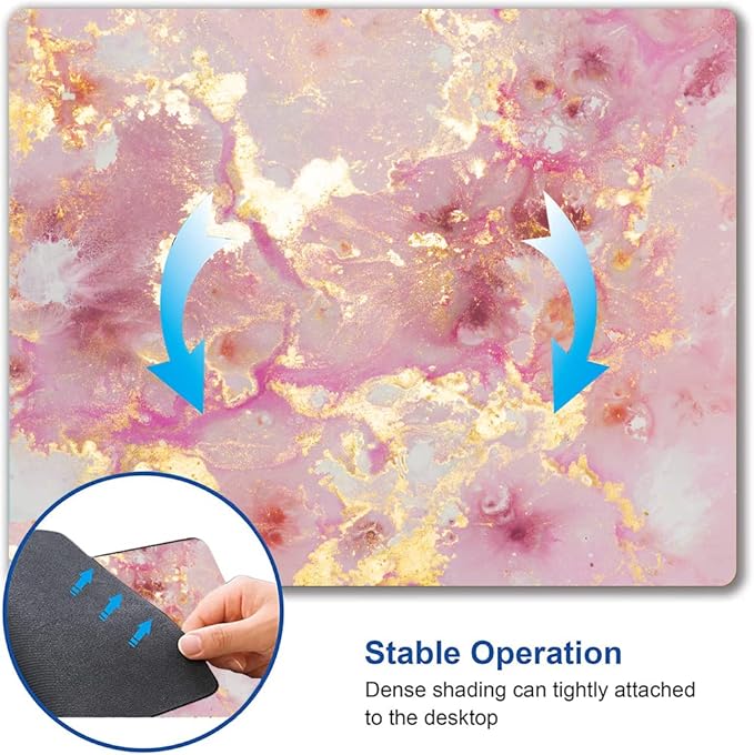 Mouse Pad, Cute Pink Gold Marble Mouse Pads with Design, Square Washable Cloth Personalized Mouse Mat, Gaming Office Home Non-Slip Rubber Base Computer Mousepad