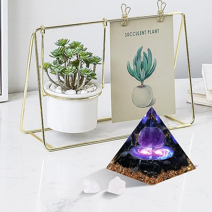 Hopeseed Orgone Pyramid for Positive Energy, Orgonite Amethyst&Obsidian Healing Crystal Pyramids for Reduce Stress Chakra Reiki Healing Meditation Attracts Lucky and Success
