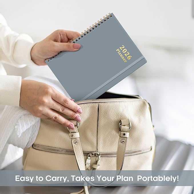 2026 Planner, Weekly and Monthly Calendar Planner, January 2026 - December 2026, Hardcover 2026 Calendar Planner Book with Tabs For Women & Men, Inner Pocket, Spiral Bound, Perfect for Office Home School Supplies - A5 (6.3" x 8.5"), Stone Gray