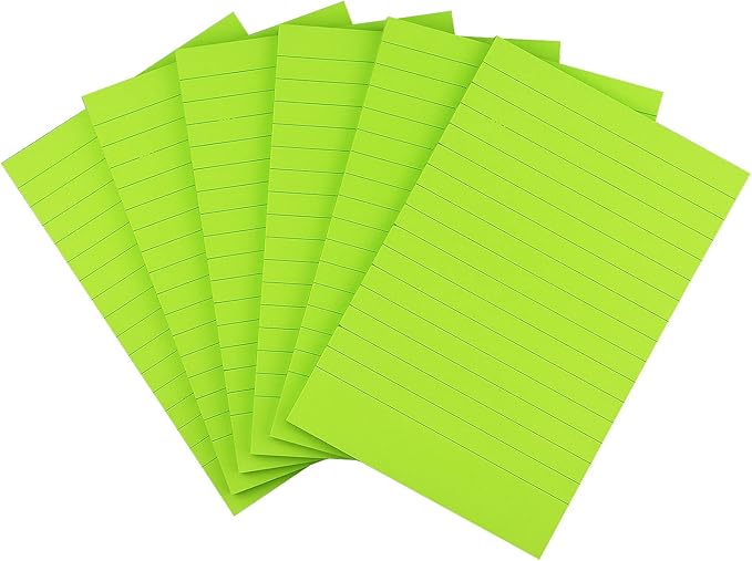 Early Buy 6 Pads Lined Sticky Notes with Lines 4x6 Self-Stick Notes Bright Color Sticky Notes, 45 Sheets/Pad (Green)