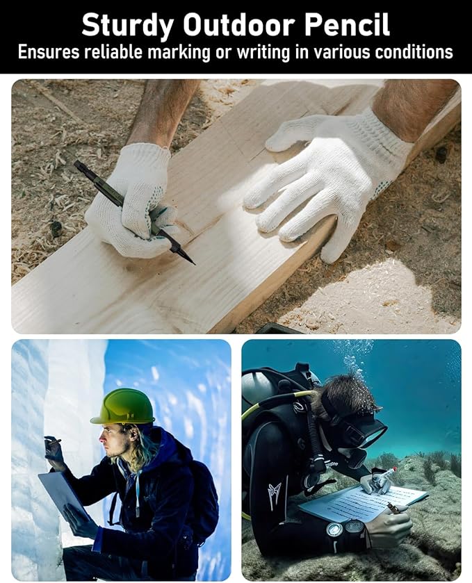 Four Candies 1.3mm Mechanical Pencil Set with 24 Lead Refills, Metal Weatherproof Heavy Duty Outdoor Carpenter Pencil, Eraser, 6 Eraser Refills for Architect Drafting Woodworking Marking with Case