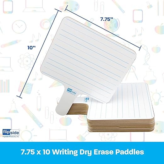 Flipside Products Rectangular Lined Dry Erase Answer Paddles, Double-Sided, Auction, Handheld Whiteboard, Handle Response Board, Classroom Dry Erase, Writing Practice, Pack of 12
