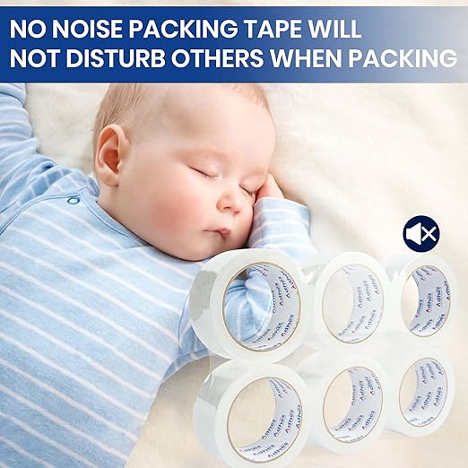 ADHES 2.6mil No Noise Packing Tape, 48mm x 50m, 6 Rolls, Heavy Duty Silent Packing Tape for Moving, Storage, and Packaging