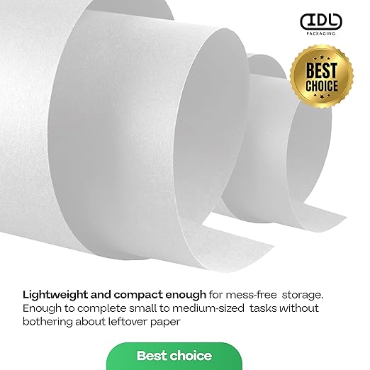White Kraft Paper Roll 24" x 8640" (720 feet) - Quality USA-Made Large Paper Roll 50lb Thickness for Packing, Moving, Shipping & Crafts/Art - 100% Recyclable Natural Wrapping Material by IDL Packaging