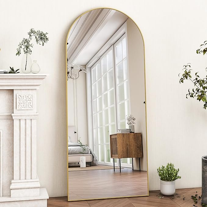 HARRITPURE Arched Full Length Mirror - 64"x21" Free Standing Leaning Mirror Hanging Mounted Aluminum Frame Modern Home Decor for Living Room Bedroom Cloakroom, Gold