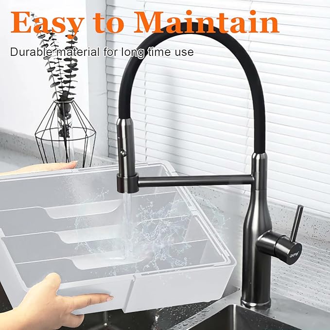 Silverware Organizer for drawer - Adjustable Kitchen Drawer Organizer Utensil Drawer Organizer, Expandable Silverware Tray for Drawer Utensil Organizer for Forks, Knives, Grey