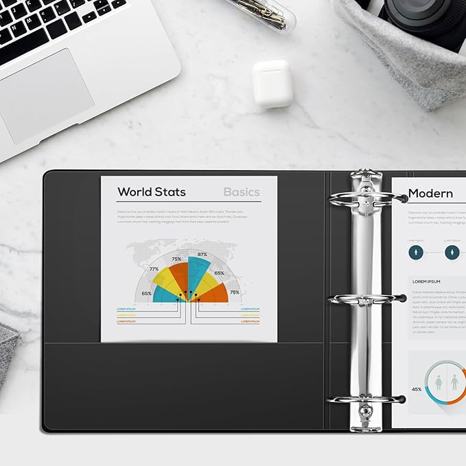 Comix Sturdy Round Ring Binder 3 inch with Clear View Cover, Holds 600 Sheets of US Letter Size Paper, 2 Pack (Black)