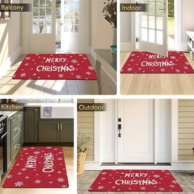 Christmas Door Mat for Indoor Outdoor Merry Christmas Snowflakes Welcome Mat Home Decor Non-Slip Rug Perfect for Front Door and Entryway Easy Clean, 16" x 24" Inch