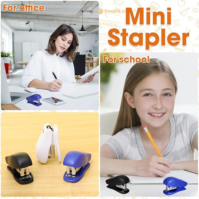 9PCS Mini Stapler with 4320 Standard Staples - Portable Small Stapler, 25 Sheet Capacity, Cute Compact Travel Size for Student Office School Home, 3 Colors