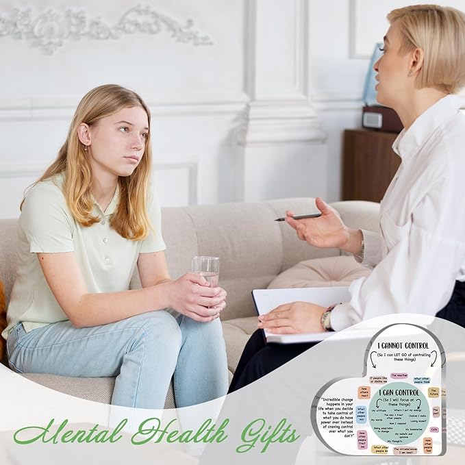 Mental Health Things I Can Control Decor, Mindfulness Decor for Therapy Office Acrylic Heart Gifts, School Counselor Sign Therapist Office Art Decorations for Therapist Office Living Room Bedroom Gift