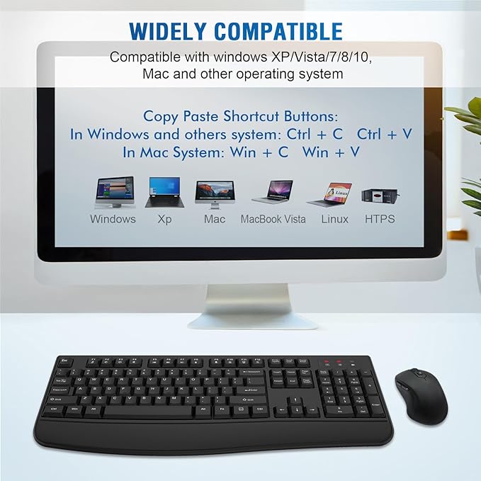 Wireless Keyboard and Mouse Combo, Full-Sized 2.4GHz Wireless Keyboard with Comfortable Palm Rest and Optical Mouse for Windows, Mac OS PC/Desktops/Computer/Laptops (8 Pack)