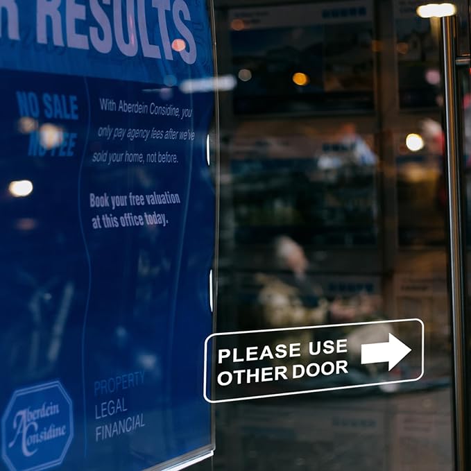 Please Use Other Door for Business Sign 12x4 Inch Sticker Left Right Arrow Sticker Sign for Door Office Waterproof UV Proof Decal 4 Pack