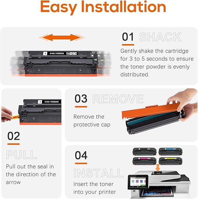 414a Toner Cartridges 4 Pack Replacement for HP 414a Toner 414X W2020a Compatible with HP Color Laserjet Pro MFP M479fdw M479fdn M454dw M454dn M480f Printer