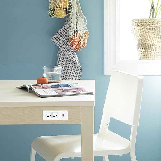 Recessed Power Strip USB C PD 30W Fast Charging,Flush Mount Desk Recessed Outlet,Space-Saver for Furniture Side Table,2 USB Ports,2 AC Outlets,6ft Cord,Ultra Thin Flat Plug,White