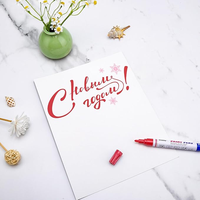 Red Paint Markers, 8 Pack Oil-Based Waterproof Quick Dry Permanent Paint Pen Set for Rocks Painting, Wood, Fabric, Plastic, Canvas, Glass, Mugs, Metal, Tire, Stone, DIY Craft