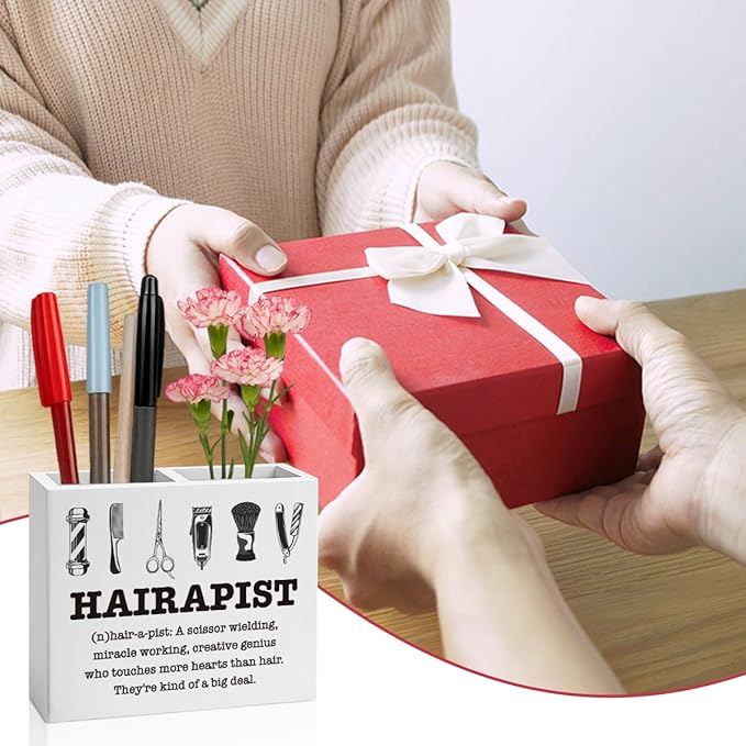 Hairstylist Gifts, Hair Salon Hairapist,Office Room Decor for Women Men Coworker Friend Employee Wooden Box Holder Home Hair Salon Barbershop Decor