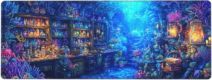 Magical Sea Mouse Pad 31.5 X 11.8 Inch Big Desk Rubber Base Stitched Edges Keyboard Pad XXL Mouse Mat for Home Game and Office