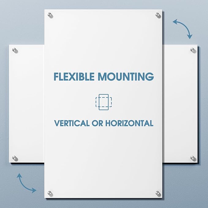 MaxGear Glass White Boards 48x30 Inches, Briliance White Wall Mounted Magnetic Glass Dry Erase Board, Large Frameless Whiteboard with 1 Eraser,3 Markers and 6 Magnets for Office, School, Home