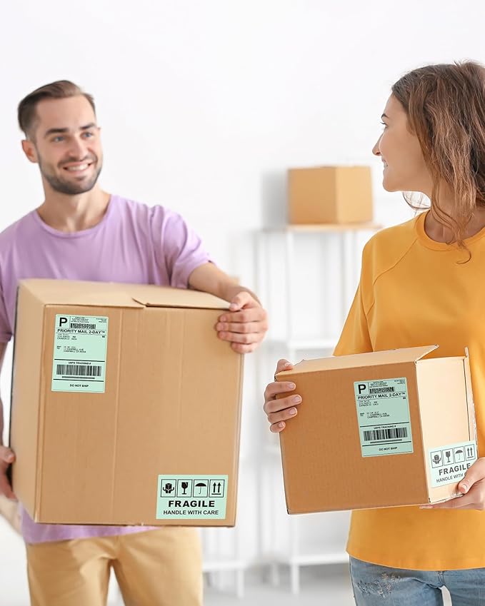 Phomemo 4x6 Thermal Labels for Shipping Label Printer - 500PCS Green Mailing Labels - 4x6 Direct Thermal Label Fanfold Compatible with Rollo,MUNBYN,Nelko,JADENS,POLONO - Water/Oilproof - NO BPA/BPS