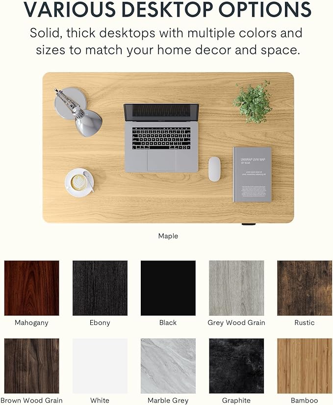 FLEXISPOT EN1 One-Piece Standing Desk 55 x 28 Inch Electric Adjustable Height Desk for Home Office and Computer Workstation (White Frame + 55" Maple Top, 2 Packages)