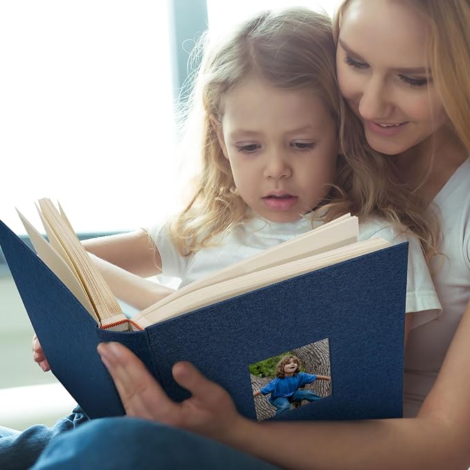 Vienrose Premium Scrapbook Photo Album with Writing Space 12"x12", DIY Scrapbook Album with 60 Pages, Large Photo Book for Baby Family Travel Vacation, Navy Blue