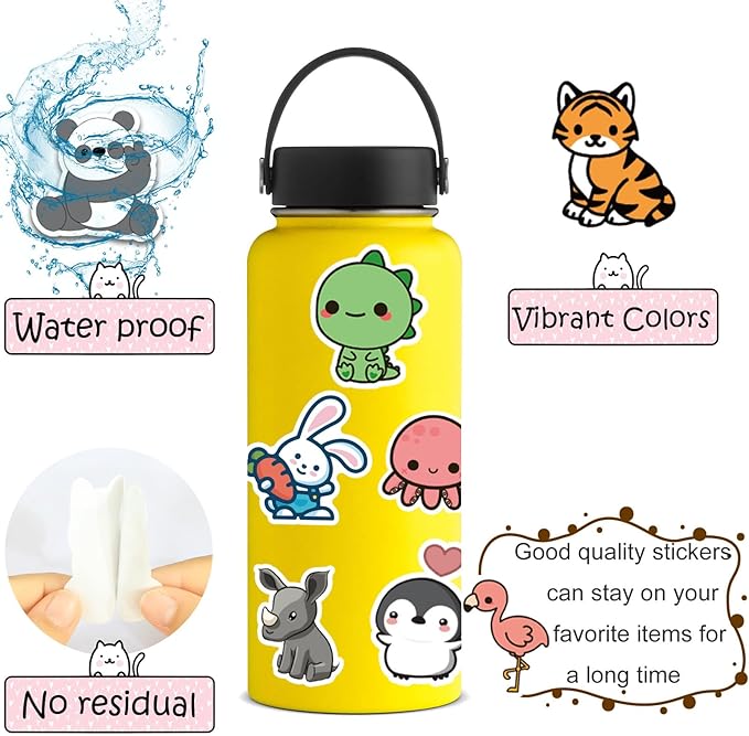 100Pcs Cute Animal Stickers,Vinyl Waterproof Stickers for Laptop,Bumper,Skateboard,Water Bottles,Computer,Phone, Cute Animal Stickers for Kids Teens (Cute Animal 100pcs Stickers)