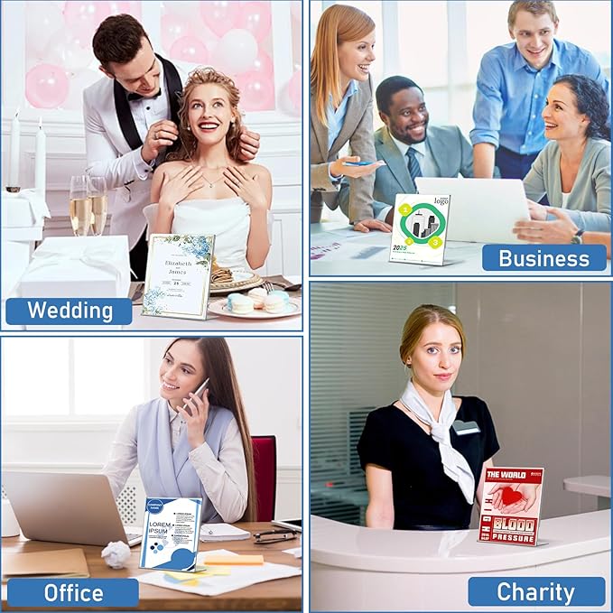 Acrylic Sign Holder 4x6 Inches, 16 Pack Clear Plastic Table Flyer Display Stand, L-Shape Vertical Menu Paper Holder Stand, Clear Picture Photo Flyer Display Stand for Restaurants, Store Fair,Office