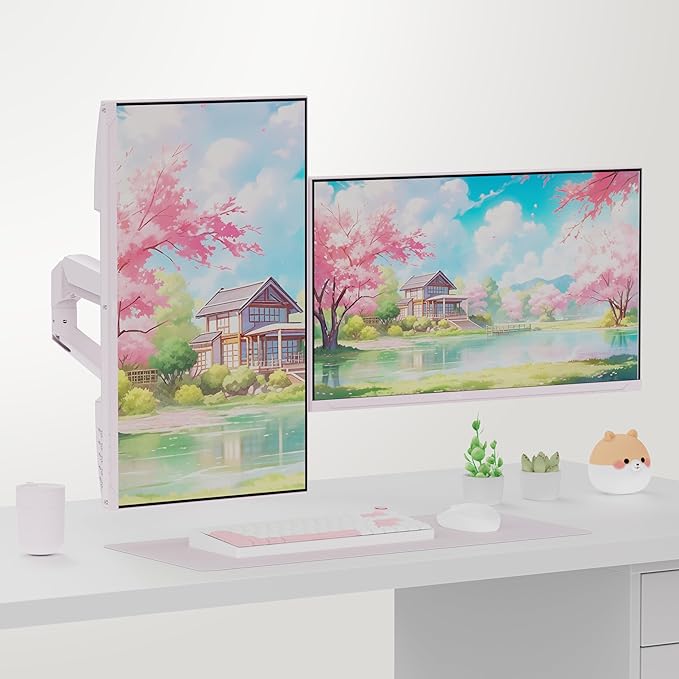 Pixio PS1D Wave Pink Dual Monitor Arm Stand Desk Mount - Fits up to 32 inches Monitors and up to 19.8lbs. VESA Compatibility and Integrated Cable Management