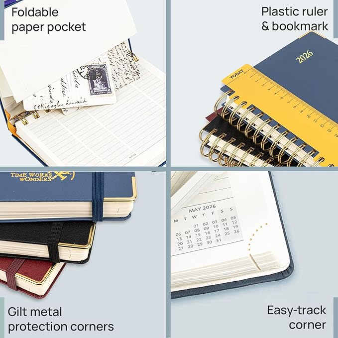 POPRUN 2026 Planner (Large Size 10'' x 8'' Wire-Bound Hard Cover) Daily Weekly and Monthly Calendar - Agenda 2026 (Jan.2026-Dec.2026) with Hourly Schedule, Monthly Tabs - Orange