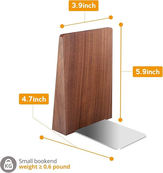 Walnut Book Ends Heavy Duty Handmade Book Ends for Shelves Decorative Bookends to Hold Heavy Books (Black Walnut Wood Small)