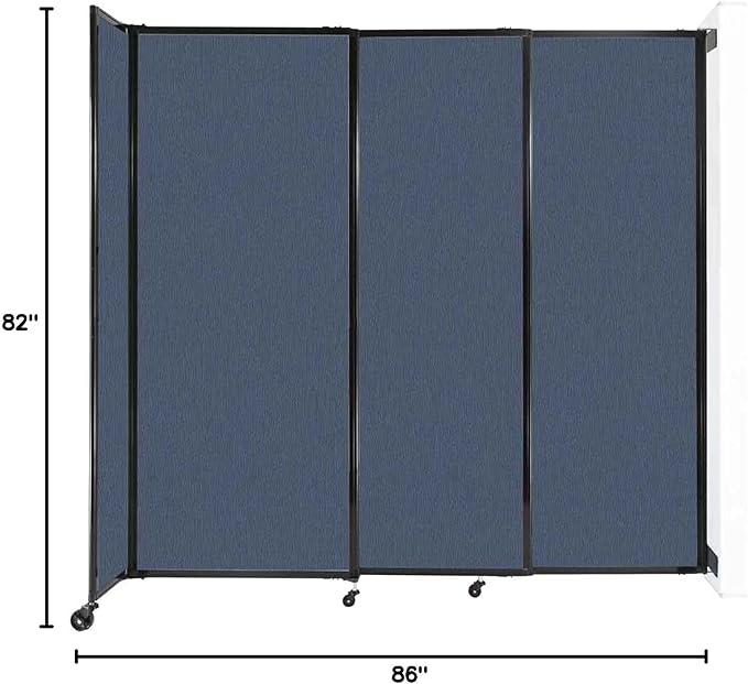 Wall-Mounted Sliding StraightWall Room Divider | Adjustable Widths | Locking Wheels | Room Separator | Up to 7'2" Wide x 6'10" Tall Ocean Fabric Panels