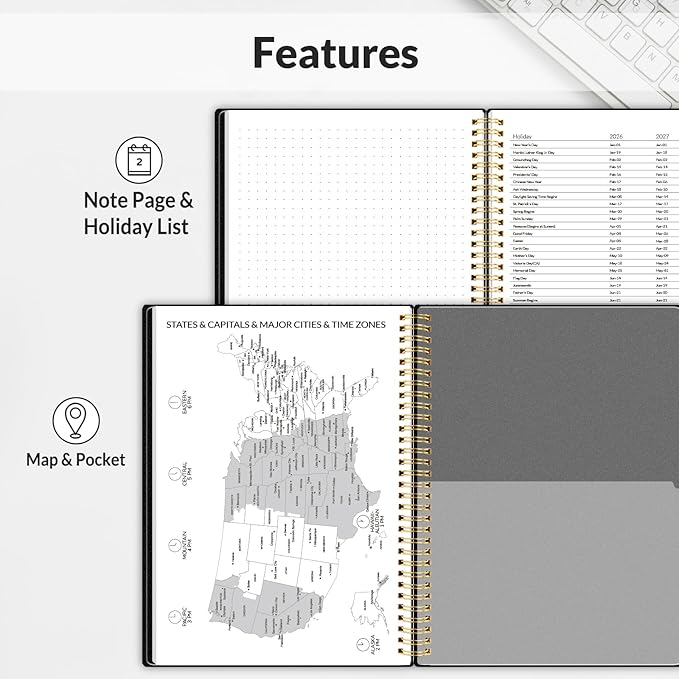 2026 Planner SUNEE Weekly and Monthly Planner - January 2026-December 2026, 8.5"x11" Half Weekly Half Note, Daily 2026 Calendar Planner with PVC Waterproof Cover, Monthly Tab, Note, Bookmark, Black