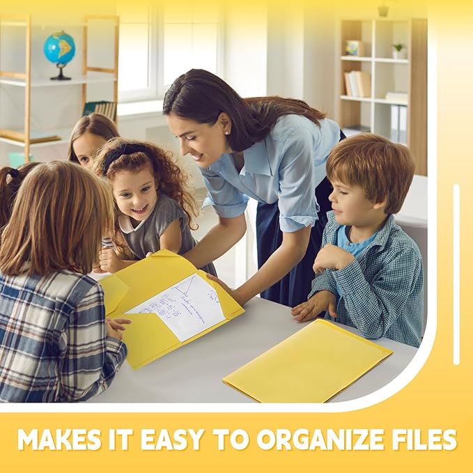 Henoyso 100 Pcs Plastic Folders with Clear Front Pockets Bulk Heavy Duty File Folders with 2 Pockets and Card Slot for Student Teacher Back to School Supplies Office Presentation (Yellow)