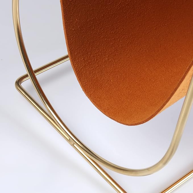 Plated Metal Wire and Suede Leather Magazine Holder Rack, Standing Rack for Magazines, Books, Newspapers, Home Staging Decoration