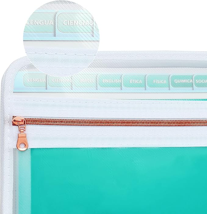 MEGREZ Expanding File Folder with 13 Pockets, 2 Pack A4 Paper File Folder with Zipper Color Labels, Waterproof Accordion File Folder Organizer for Home Office, Green & Pink