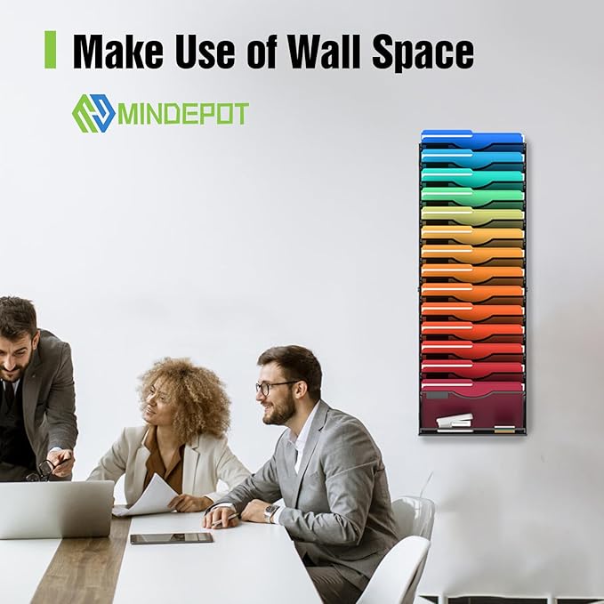 15 Tier Wall File Holder Hanging Wall File Organizer for Papers Mails Folders Document Magazine Organization, for Office School Home, Black