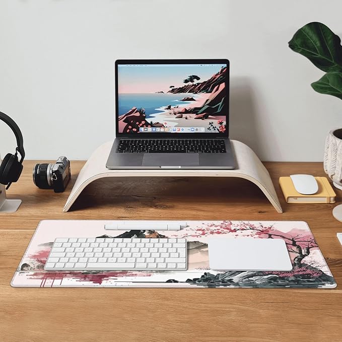 Watercolor Japanese Large Gaming Mouse Pad,Mouse Pad Gaming 31.5 x 11.8 in Mouse Mat Desk Pad,Large Desk Mat,Extended Keyboard Mousepad with Non-Slip Base and Stitched Edge for Desk Home Office