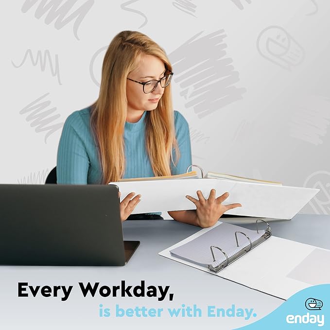 3 Inch Binder 3 Ring Binders White, Slant D-Ring 3” Clear View Cover with 2 Inside Pockets, Heavy Duty Colored School Supplies Office and Home Binders, 6 Pack – by Enday