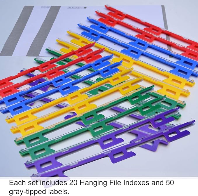 Ultimate Office MagniFile Insertable Hanging File Folder Tabs. Indexes That Double The Size of Your File Titles to Find Files Fast! (Set of 20), Assorted