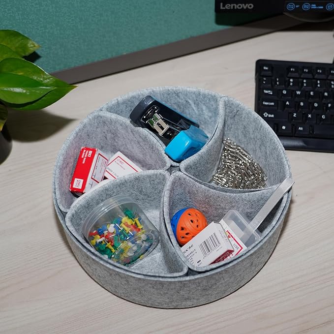 Felt Desk Drawer Organizer Tray,8 Pack Office Desk Drawer Dividers,Felt Drawer Round Storage Box For Saving Space,Makeup Drawer Organizer Bins.(Light Gray)