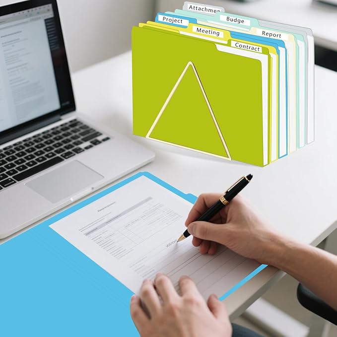 File Folder, HERKKA 30 Pack 1/3 Cut Tab File Folders, Letter Size, Assorted 6 Colors, Colored File Folders Designed for Office and Classroom Use