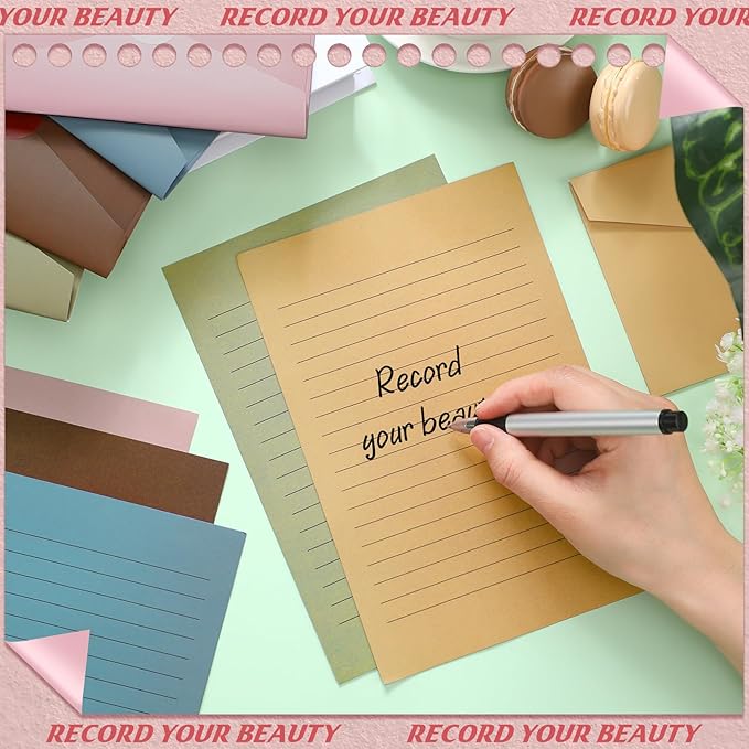 100 Pcs Stationery Lined Stationery Paper and Envelopes Set Includes 50 Letter Writing Paper and 50 Envelope for Office, 5.5 x 8.25 Inch(Morandi)