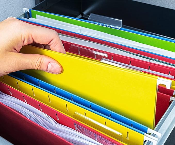 HERKKA Hanging File Folders, 60 Pack Reinforced Letter Size Hanging Folders with Heavy Duty 0 Inch Expansion, Designed for Bulky Files, Medical Charts, Adjustable Tabs, Assorted Colors