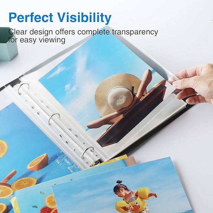 Sooez 30 Pack Heavy Duty Photo Sleeves for 3 Ring Binder (for 60 Pictures), Clear Archival Sleeves, 8x10 & 8.5x11
