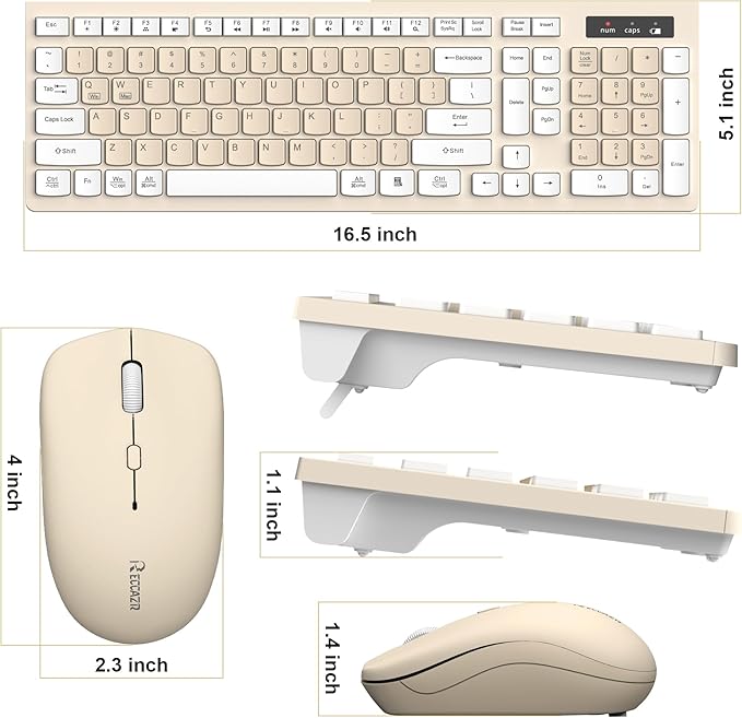 Wireless Keyboard and Mouse Combo, Full-Sized Wireless Keyboard and Adjustable DPI Mouse, 2.4GHz USB Receiver, Keyboard and Mouse for PC, Windows, Desktop, Laptop (Latte Color)
