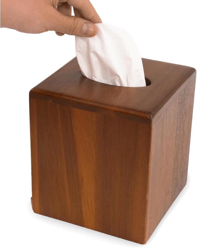 KOLWOVEN Acacia Wood Square Tissue Box Holder - Farmhouse Style, Brown