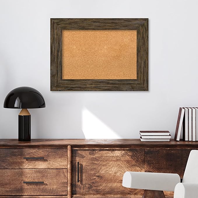 Amanti Art Natural Cork Board for Wall, 23x31 Vision Board with Brown Wood Frame, Medium Corkboard Office Decor for Home Organization, Country Rustic Corkboard Pinboard to Display Items for Home